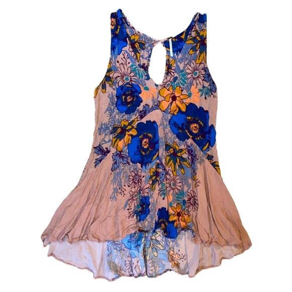 Free People Sleeveless Mini Floral Tunic Dress In Taupe - Picture 1 of 6